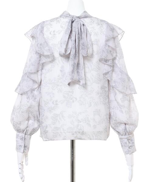 INGNI（イング）の「袖フリル花柄シアーブラウス（シャツ/ブラウス・レディース・ネイビー/ブラウン/グレー・M）」の6枚目の写真