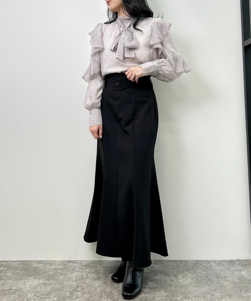 INGNI（イング）の「袖フリル花柄シアーブラウス（シャツ/ブラウス・レディース・ネイビー/ブラウン/グレー・M）」の14枚目の写真