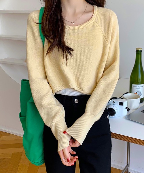 NinaetLina（ニナエリナ）の「クロップド丈長袖ニットソー（ニット/セーター・レディース・ライトベージュ/ブラック/モカ/ブラウン/ホワイト・FREE）」の5枚目の写真
