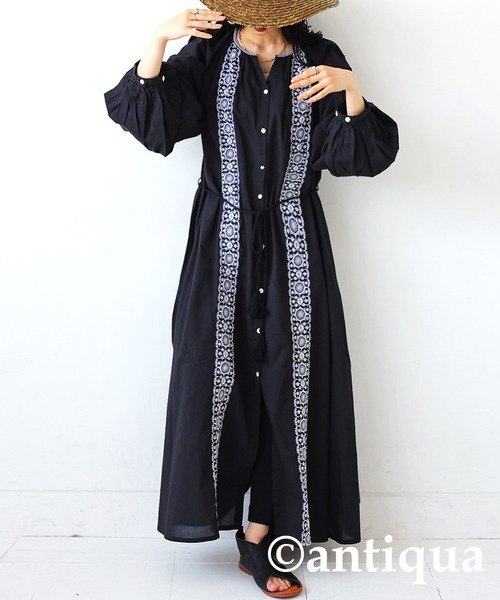 antiqua(アンティカ)の「インド綿100% エスニック風刺繍ワンピース(ワンピース・レディース・ブラック/ホワイト・FREE)」の5枚目の写真