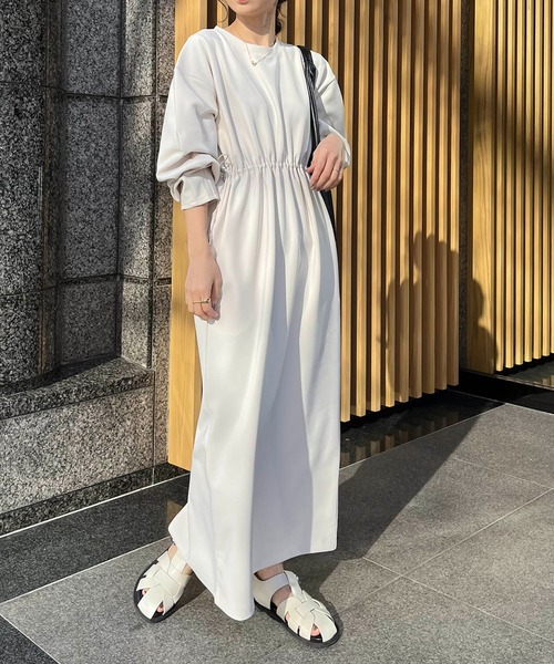 CAPRICIEUX LE'MAGE キルト ロング シャツワンピース ホワイト CAPRICIEUX LE'MAGE（カプリシューレマージュ）の「ドロスト