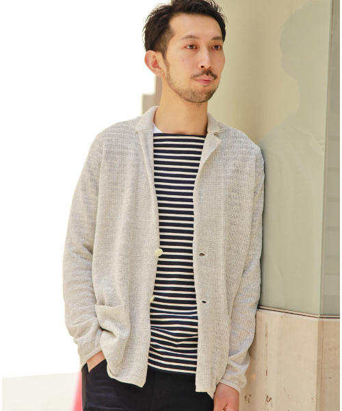 EDIFICE（エディフィス）の「◇リネン メランジ ジャケットカーディガン（カーディガン/ボレロ・メンズ・ホワイト/グリーン/ネイビー/サックスブルー・46/44/48）」の2枚目の写真