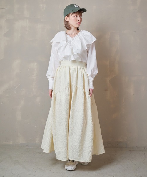 Lull（ルル）の「【Lull / ルル】ラッフルフリルブラウス（シャツ/ブラウス・レディース・ライトグレー/ブルー/ブラック/ホワイト・ONESIZE）」の22枚目の写真