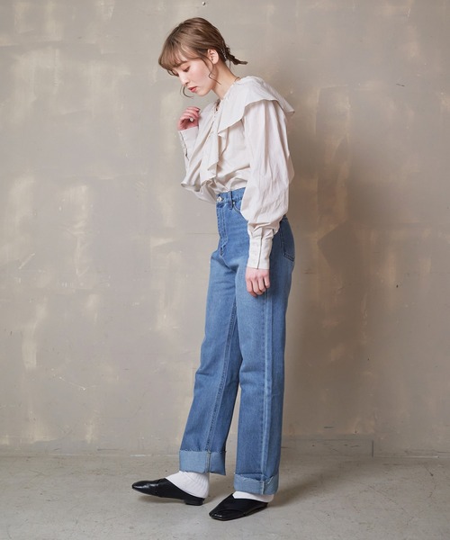 Lull（ルル）の「【Lull / ルル】ラッフルフリルブラウス（シャツ/ブラウス・レディース・ライトグレー/ブルー/ブラック/ホワイト・ONESIZE）」の19枚目の写真