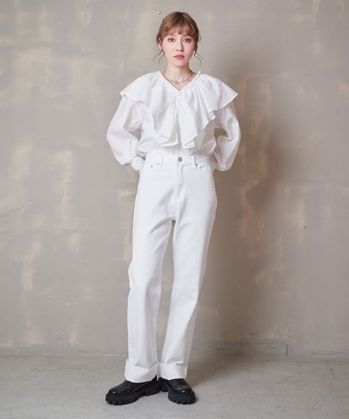 Lull（ルル）の「【Lull / ルル】ラッフルフリルブラウス（シャツ/ブラウス・レディース・ライトグレー/ブルー/ブラック/ホワイト・ONESIZE）」の21枚目の写真