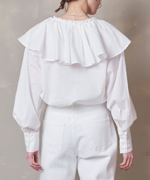 Lull（ルル）の「【Lull / ルル】ラッフルフリルブラウス（シャツ/ブラウス・レディース・ライトグレー/ブルー/ブラック/ホワイト・ONESIZE）」の10枚目の写真