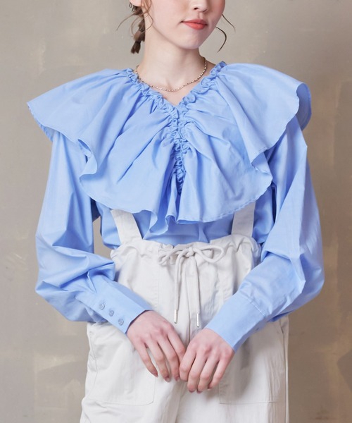 Lull（ルル）の「【Lull / ルル】ラッフルフリルブラウス（シャツ/ブラウス・レディース・ライトグレー/ブルー/ブラック/ホワイト・ONESIZE）」の8枚目の写真