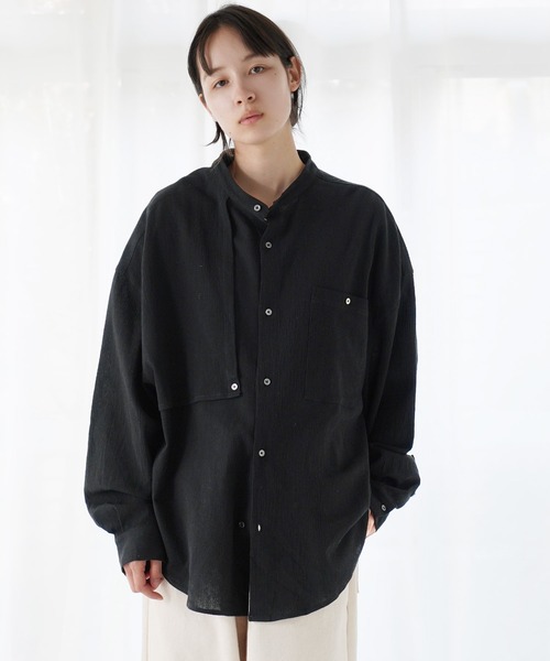 Air Tokyo(エアートウキョー)の「オーバーサイズ アシンメトリー スタンドカラー バックオープン L/S シャツ(シャツ/ブラウス・メンズ・ブラック/アイボリー/ブラック系その他/ホワイト系その他・MEDIUM/LARGE)」の11枚目の写真