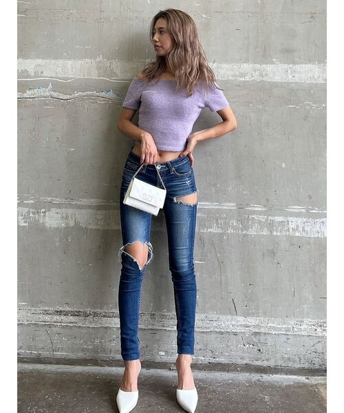 GYDA（ジェイダ）の「オフショルシャギーニットTOPS（ニット/セーター・レディース・ベージュ/パープル/オフホワイト・FREE）」の9枚目の写真