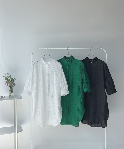 AS KNOW AS plus（アズノゥアズプラス）の「○刺繍レース切替え5分袖チュニック（チュニック・レディース・グリーン/オフホワイト/ブラック・FREE）」の7枚目の写真