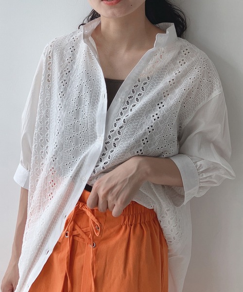 AS KNOW AS plus（アズノゥアズプラス）の「○刺繍レース切替え5分袖チュニック（チュニック・レディース・グリーン/オフホワイト/ブラック・FREE）」の10枚目の写真