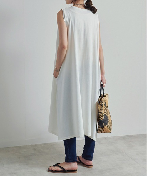CALIFORNIA OUTFITTERS（カリフォルニア アウトフィッターズ）の「1-空紡糸ノースリーブワンピース/ノースリーブ ロングワンピース/ Aライン/ コットン【Maison select -メゾンセレクト-】（ワンピース・レディース・アイボリー/ブラック/モカ・FREE）」の4枚目の写真