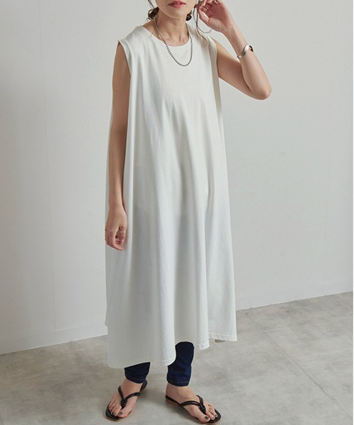 CALIFORNIA OUTFITTERS（カリフォルニア アウトフィッターズ）の「1-空紡糸ノースリーブワンピース/ノースリーブ ロングワンピース/ Aライン/ コットン【Maison select -メゾンセレクト-】（ワンピース・レディース・アイボリー/ブラック/モカ・FREE）」の5枚目の写真