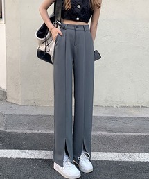 アンドミー andme とろみハイウエスト2タックワイドパンツ