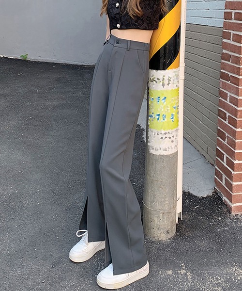 NinaetLina(ニナエリナ)の「フロントスリットパンツ(スラックス・レディース・ブラック/オフホワイト/ブラウン/ダークグレー・M/L)」の10枚目の写真