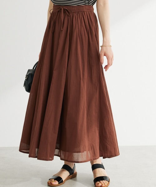 Green　Parks（グリーンパークス）の「I　ふんわりボイルロングスカート（スカート・レディース・ピンク/ストライプ/ブラック/グリーン/ブラウン・FREE）」の2枚目の写真