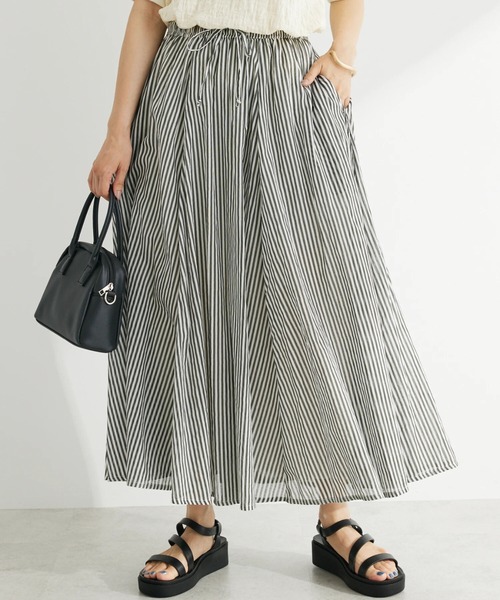 Green　Parks（グリーンパークス）の「I　ふんわりボイルロングスカート（スカート・レディース・ピンク/ストライプ/ブラック/グリーン/ブラウン・FREE）」の5枚目の写真