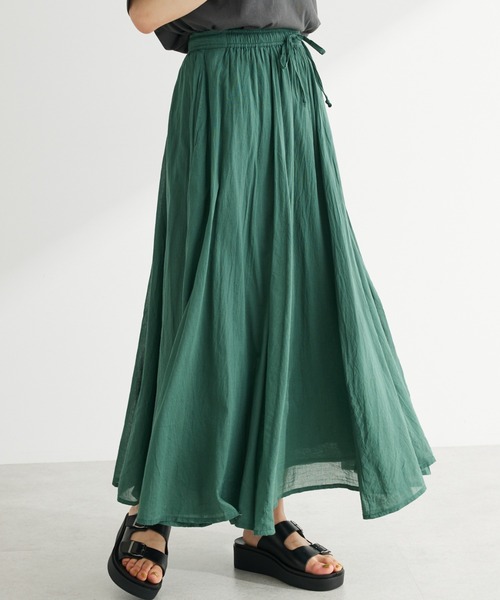 Green　Parks（グリーンパークス）の「I　ふんわりボイルロングスカート（スカート・レディース・ピンク/ストライプ/ブラック/グリーン/ブラウン・FREE）」の3枚目の写真