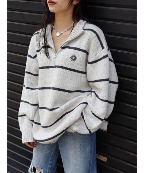 EVRIS（エヴリス）の「SUNNYハーフジップニットトップス（ニット/セーター・レディース・ブラック/カーキ/ホワイト/オレンジ/その他1/その他2/チャコールグレー/パープル・FREE）」の19枚目の写真