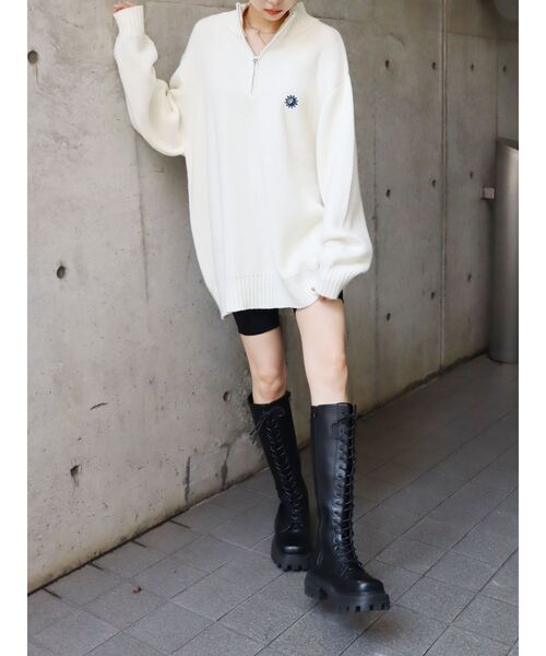 EVRIS（エヴリス）の「SUNNYハーフジップニットトップス（ニット/セーター・レディース・ブラック/カーキ/ホワイト/オレンジ/その他1/その他2/チャコールグレー/パープル・FREE）」の20枚目の写真