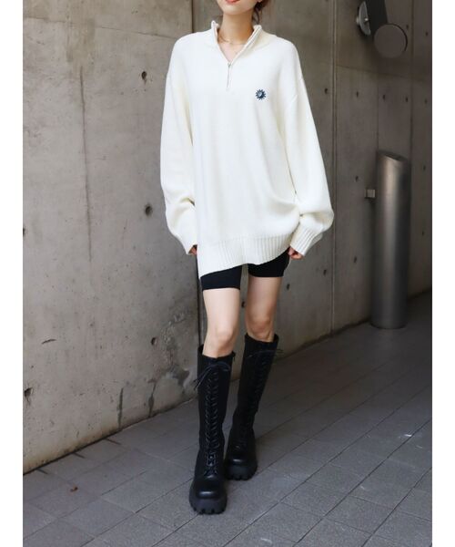 EVRIS（エヴリス）の「SUNNYハーフジップニットトップス（ニット/セーター・レディース・ブラック/カーキ/ホワイト/オレンジ/その他1/その他2/チャコールグレー/パープル・FREE）」の21枚目の写真