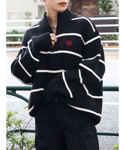 EVRIS（エヴリス）の「SUNNYハーフジップニットトップス（ニット/セーター・レディース・ブラック/カーキ/ホワイト/オレンジ/その他1/その他2/チャコールグレー/パープル・FREE）」の8枚目の写真