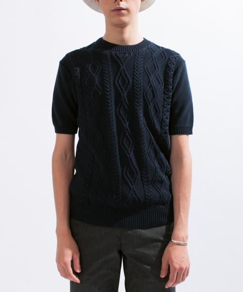 green label relaxing（グリーンレーベルリラクシング）の「□CO/AC ARAN C/N 5/SL 9G　サマーニット ◆（ニット/セーター・メンズ・グレー/ネイビー/ロイヤルブルー・X-LARGE/LARGE/MEDIUM/SMALL）」の7枚目の写真