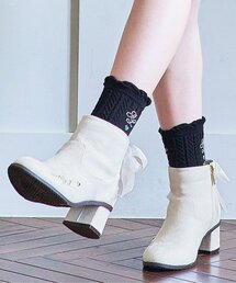 バックリボンロゴ刺繍ブーツ