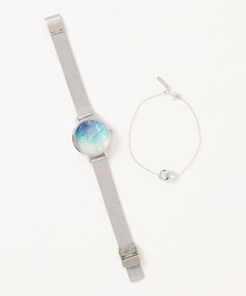 OLIVIA BURTON(オリビアバートン)の「「OLIVIA BURTON/オリビアバートン」アンダーザシー - ミディ ウィッシングウェーブズ ブルーマザーオブパール&シルバーメッシュ w/ビージュエルド - クラシックス インターリンク チェーン ブレスレット シルバー(アナログ腕時計・レディース・シルバー・30mm)」の10枚目の写真
