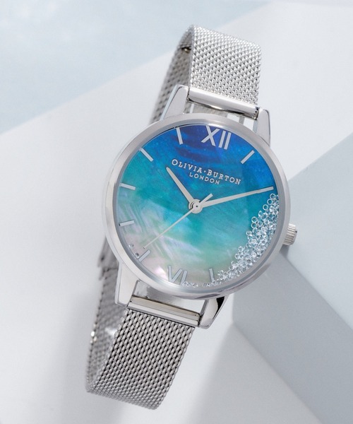 OLIVIA BURTON(オリビアバートン)の「「OLIVIA BURTON/オリビアバートン」アンダーザシー - ミディ ウィッシングウェーブズ ブルーマザーオブパール&シルバーメッシュ w/ビージュエルド - クラシックス インターリンク チェーン ブレスレット シルバー(アナログ腕時計・レディース・シルバー・30mm)」の14枚目の写真