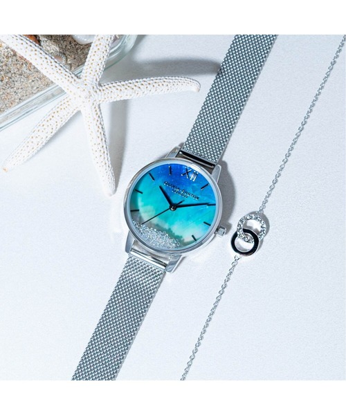 OLIVIA BURTON(オリビアバートン)の「「OLIVIA BURTON/オリビアバートン」アンダーザシー - ミディ ウィッシングウェーブズ ブルーマザーオブパール&シルバーメッシュ w/ビージュエルド - クラシックス インターリンク チェーン ブレスレット シルバー(アナログ腕時計・レディース・シルバー・30mm)」の15枚目の写真