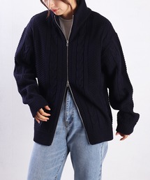 アラン柄 ダブルジップ ハイネックドライバーズニット