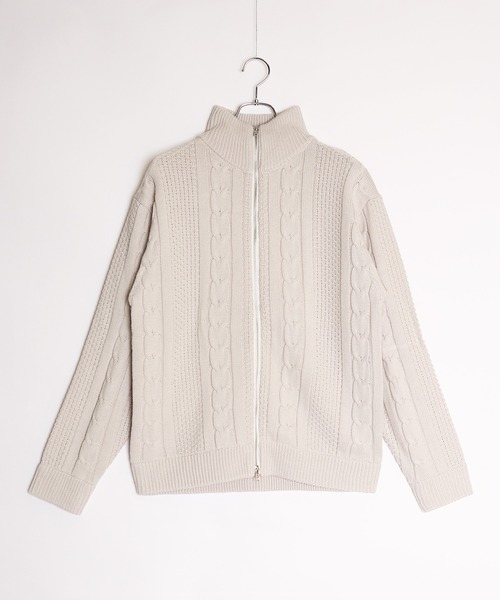 WESTSEA(ウエストシー)の「アラン柄 ダブルジップ ハイネックドライバーズニット(ニット/セーター・メンズ・ブラック/ホワイト系その他/ネイビー・M/L)」の4枚目の写真