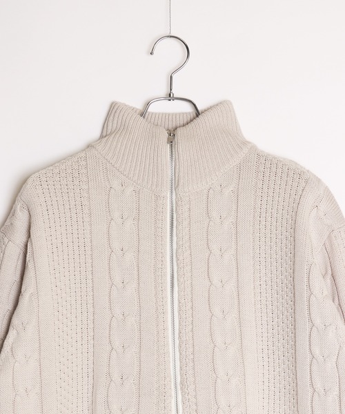 ★ロロピアーナ★ドライバーズニット ダブルジップ オレンジ コットンニット 44 セール】アラン柄 ダブルジップ ハイネックドライバーズニット（ニット