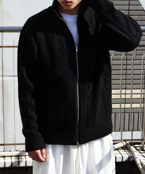 セール】アラン柄 ダブルジップ ハイネックドライバーズニット（ニット