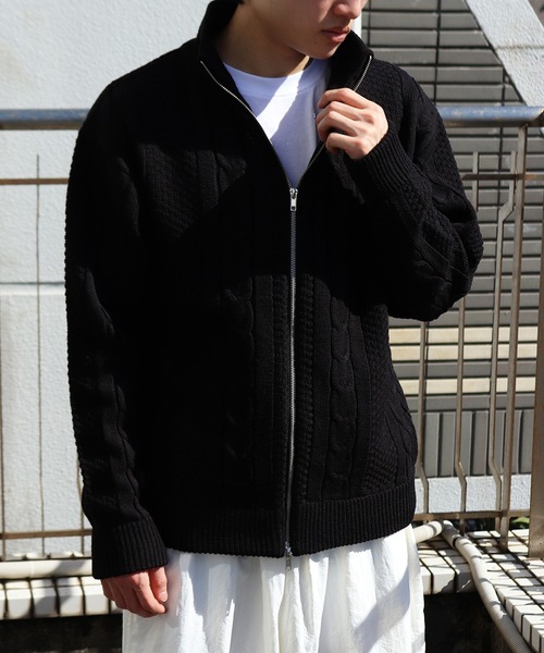 WESTSEA(ウエストシー)の「アラン柄 ダブルジップ ハイネックドライバーズニット(ニット/セーター・メンズ・ブラック/ホワイト系その他/ネイビー・M/L)」の18枚目の写真