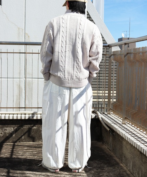 セール】アラン柄 ダブルジップ ハイネックドライバーズニット