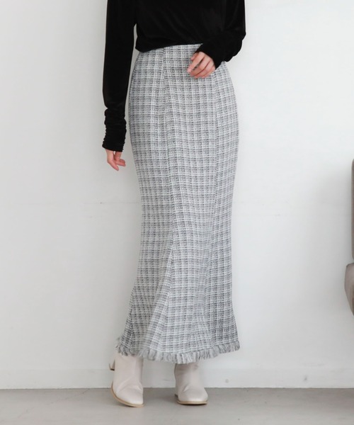 archives（アルシーヴ）の「ツイードフリンジマーメイドスカート（スカート・レディース・チャコールグレー/アイボリー/ブラック・MEDIUM）」の2枚目の写真