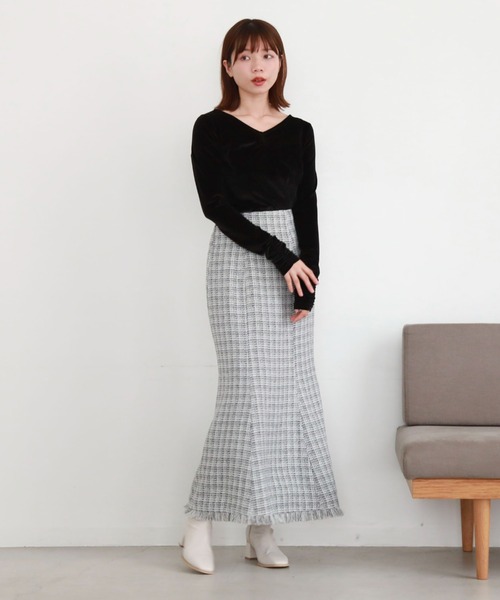 archives（アルシーヴ）の「ツイードフリンジマーメイドスカート（スカート・レディース・チャコールグレー/アイボリー/ブラック・MEDIUM）」の8枚目の写真