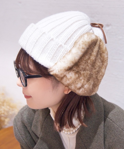 polcadot（ポルカドット）の「EARCOVER HUNTING／イヤーカバーファー裏ボアワッチ（ニットキャップ/ビーニー・レディース・ブラック/アイボリー/ベージュ/グレー・FREE）」の2枚目の写真
