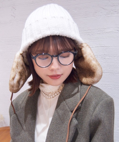 polcadot（ポルカドット）の「EARCOVER HUNTING／イヤーカバーファー裏ボアワッチ（ニットキャップ/ビーニー・レディース・ブラック/アイボリー/ベージュ/グレー・FREE）」の6枚目の写真