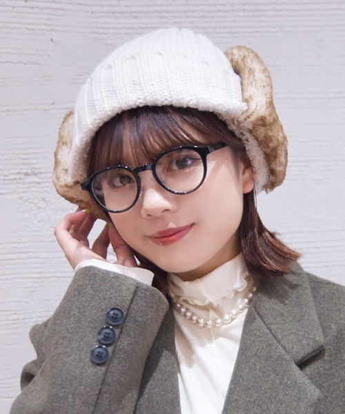 polcadot（ポルカドット）の「EARCOVER HUNTING／イヤーカバーファー裏ボアワッチ（ニットキャップ/ビーニー・レディース・ブラック/アイボリー/ベージュ/グレー・FREE）」の8枚目の写真