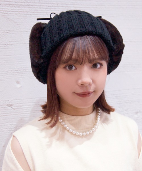 polcadot（ポルカドット）の「EARCOVER HUNTING／イヤーカバーファー裏ボアワッチ（ニットキャップ/ビーニー・レディース・ブラック/アイボリー/ベージュ/グレー・FREE）」の13枚目の写真