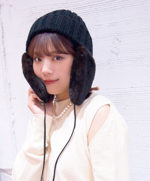 polcadot（ポルカドット）の「EARCOVER HUNTING／イヤーカバーファー裏ボアワッチ（ニットキャップ/ビーニー・レディース・ブラック/アイボリー/ベージュ/グレー・FREE）」の14枚目の写真