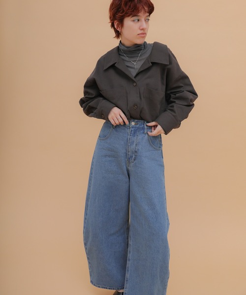 select MOCA(セレクトモカ)の「カーブワイドデニムパンツ(デニムパンツ・レディース・ケミカルウォッシュ/ダークインディゴブルー・FREE)」の3枚目の写真