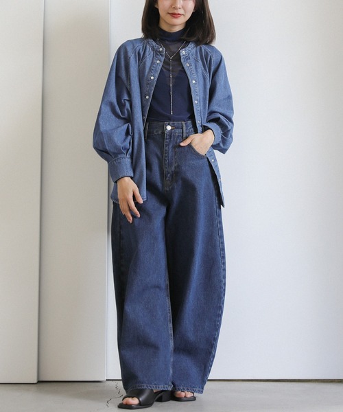 select MOCA(セレクトモカ)の「カーブワイドデニムパンツ(デニムパンツ・レディース・ケミカルウォッシュ/ダークインディゴブルー・FREE)」の13枚目の写真