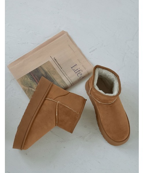 Re:EDIT（リエディ）の「[大きいサイズ有]厚底ショートムートンブーツ（ブーツ・レディース・アイボリー/キャメル/ブラック/ベージュ・MEDIUM/SMALL/XX-LARGE/X-LARGE/LARGE）」の16枚目の写真