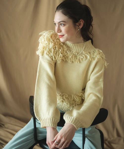 COMMRE（コムル）の「ループニットプルオーバー（ニット/セーター・レディース・ブラウン/ピンク/アイボリー・FREE）」の4枚目の写真