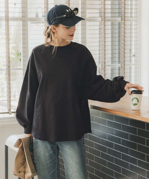 coca（coca）（コカ）の「ヘビーウェイト裏起毛テールカットスウェット（スウェット・レディース・アイボリー/ブラック・M/L）」の2枚目の写真