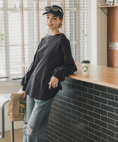 coca（coca）（コカ）の「ヘビーウェイト裏起毛テールカットスウェット（スウェット・レディース・アイボリー/ブラック・M/L）」の3枚目の写真